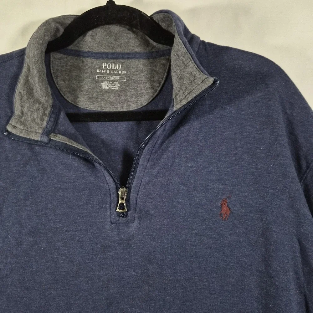Polo Ralph Lauren Quarter Zip Pullover Sweatshirt Navy Blue Pony Logo‎ Men's...